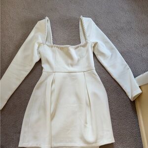 Elegant White Long Sleeve Odd Muse Mini Dress